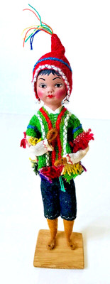 Boy Doll Figure Vintage 1970s Lima Peru Fabric Clay Handmade Folk Art