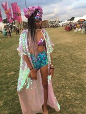 Holographic Disc Iridescent Sequin Kimono Party Jacket Duster Festival Sparkly