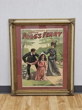 1890s Fogg's Ferry Lithograph Theatrical Advertising Poster Framed 35.5"x29.5"
