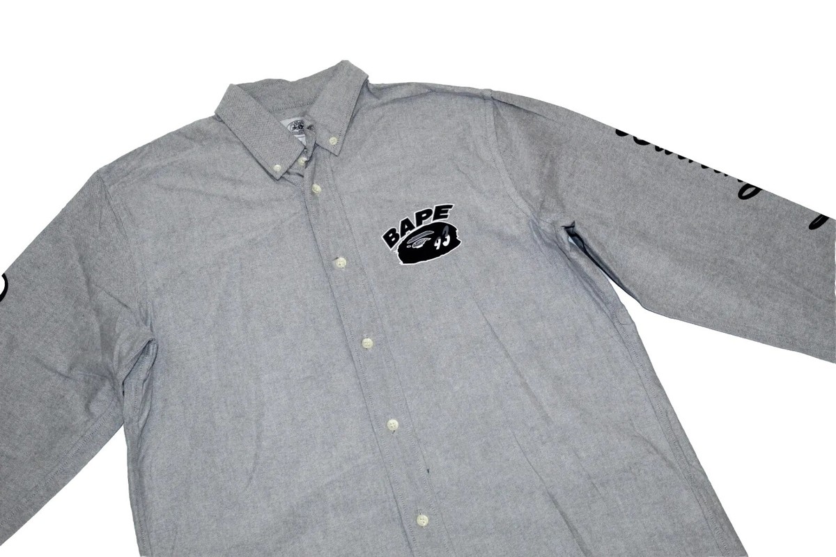 a bathing ape ボタン　エイプ BAPE A Bathing Ape Cut & Collage Button Down Grey Oxford
