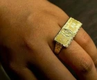 Men's Hundred Dollar Bill Money 2 Finger Ring Solid Metal 14K Yellow Gold Plated