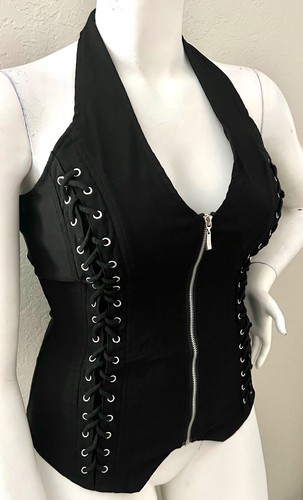 Hearts Rob Lace Up Zip Up Halter Vest Tank Top Black Plus 1XL 2XL 3XL - New! - Picture 2 of 4