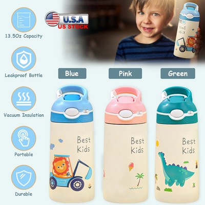 Insulated Stainless Steel Water Bottle Thermos Cup Push Button Lock for Toddlers