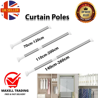 70-200cm Extendable Telescopic Curtain Rod Tension Pole Shower Curtains Rail UK