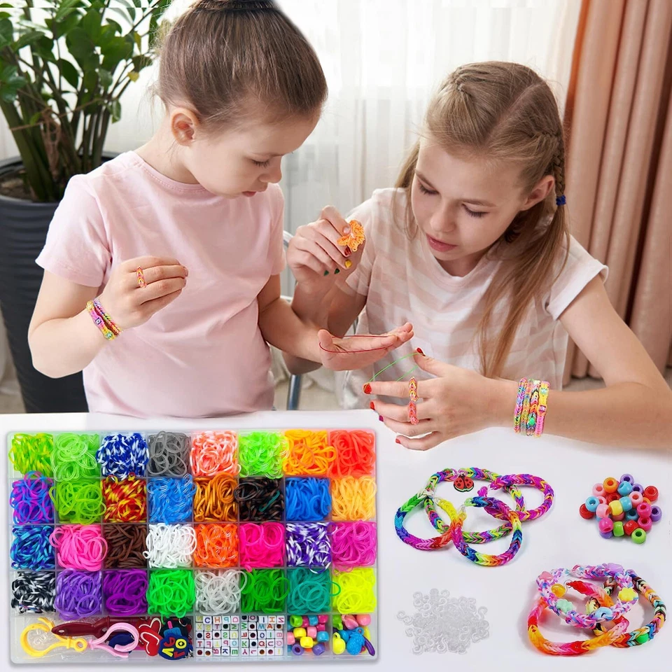 2500 Loom Bänder Set40Gitter Kunststoff Gummibänder Kit 32 Farben Loops Gummi... - Bild 3 von 4