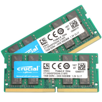 32GB (2X 16GB) kit Crucial PC4-19200 2Rx8 DDR4 2400MHz 1.2V SODIMM