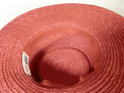Vintage Betmar New York Red Straw Hat Wide Brim Bow Flower  display picture 1