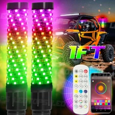 2PC UTV ATV 1FT Spiral LED Fat Whip Light Antenna RGB Chasing Color Lighted whip