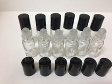 24 Bottles Clear 1/6 oz, 5 ml GLASS Roll On Bottle With Black Cap  Roller New 
