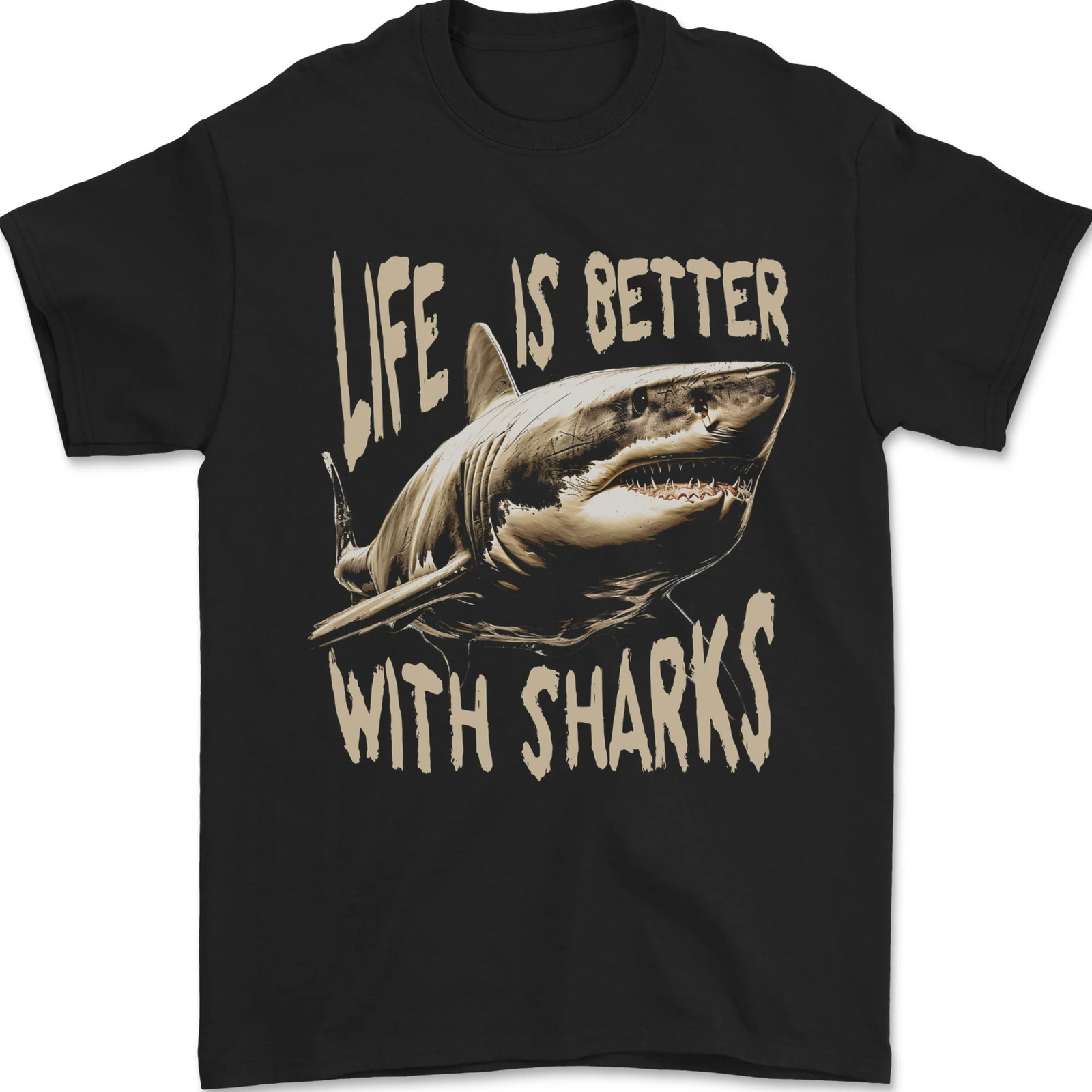Life is Better With Sharks Mens T-Shirt 100% Cotton