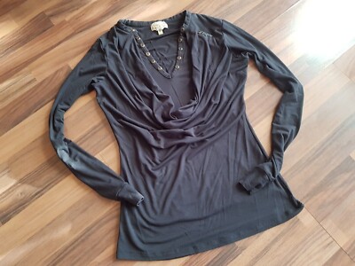 Langarmshirt schwarz S 2-Lagen-Optik Wasserfallausschnitt Khujo schick