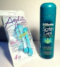 4 GILLETTE AGILITE' bilama razors + gel depilazione satin gillette for ELLE