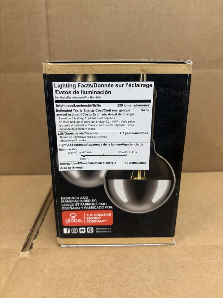 Globe 40w Designer Chrome Finish G30 Bulb 220 Lumens - Image 2 of 4