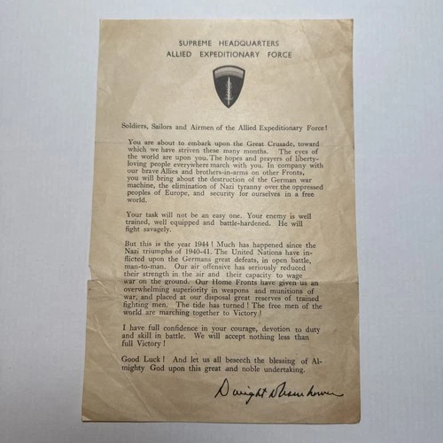 WW2 US Military Rare DDAY Eisenhower Letter