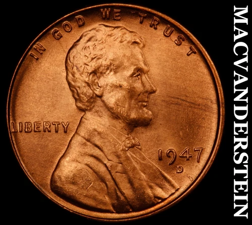1947-D Lincoln Wheat Cent- Red- Choice Gem Brilliant Uncirculated Luster #J3857