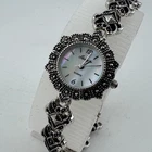 VTG Lexington Quartz Watch Women Ornate Silver MOP Japan Analog New Battery 7"