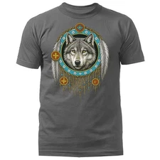 Native American-Inspired Wolf Dreamcatcher Feather Animal T-shirt