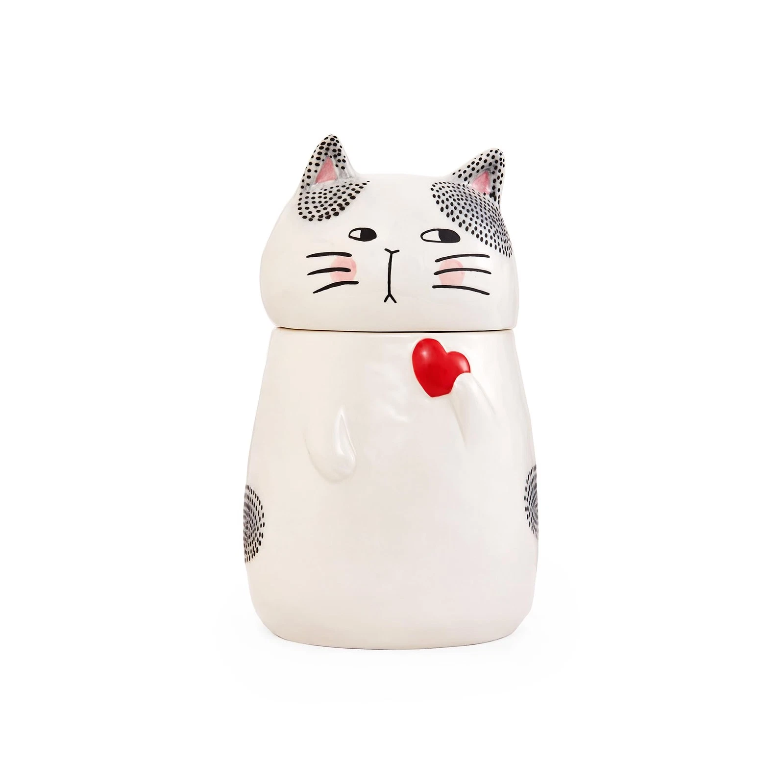 Cartoon Cat Handpainted Stoneware Air Tight White 10.2 inch Cookie Jar, Dishw...