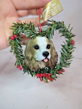 NOS VTG Roman Inc Cocker Spaniel Puppy Dog Porcelain Christmas Ornament 1A