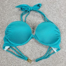 Victorias Secret Bombshell Bikini Top Womens A Cup Teal Blue Padded Push Up Bra
