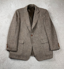Vintage Harris Tweed Blazer Men Fits 44R Herringbone Handwoven Scottish Wool USA