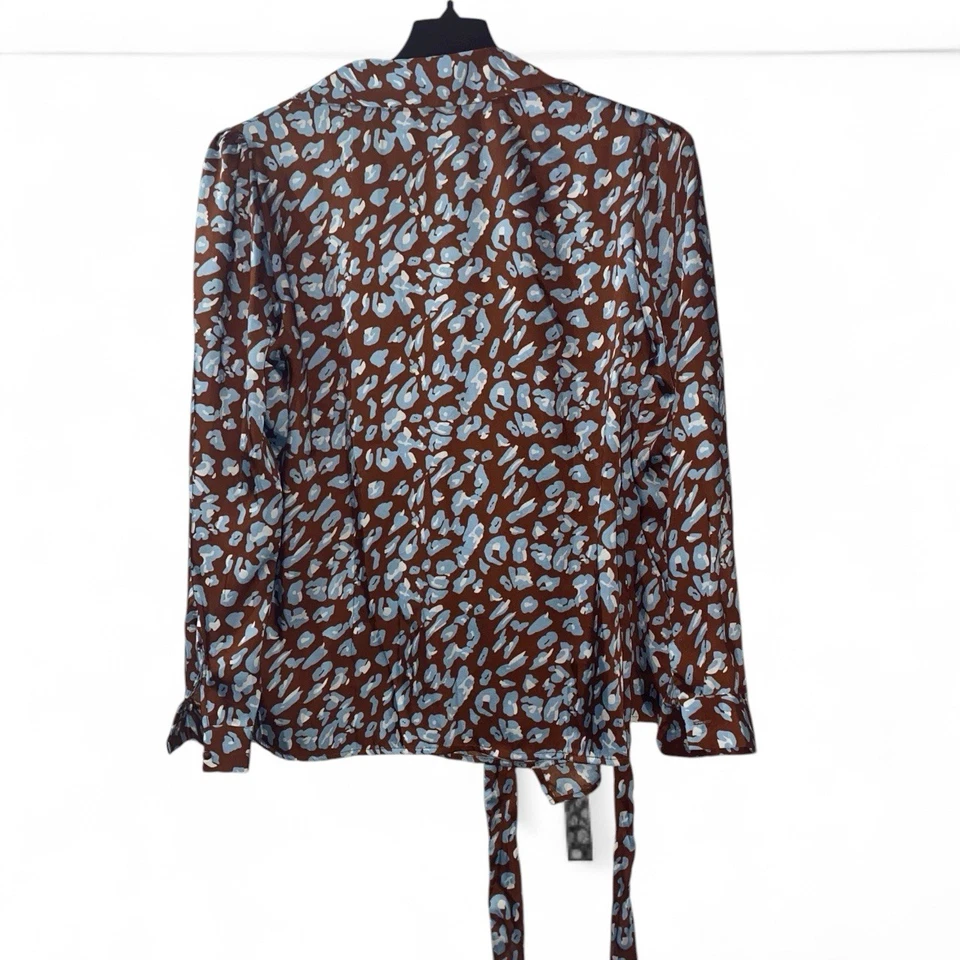 Викторина женщин размер 10 коричневый животных печать атласный надежном блузка v-образным вырезом длинным рукавом - Изображение 4 из 4