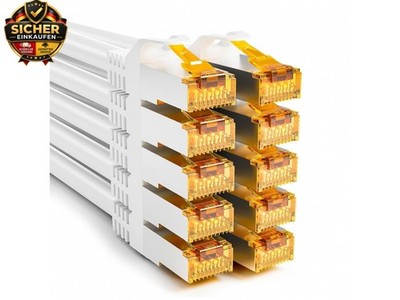 10x 3M Patchkabel CAT 7, Lan Kabel CAT 7 Kurz - Weiß | 10Gbps-600Mhz, S/FTP
