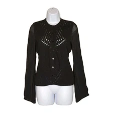 RED Valentino Crochet Knit Womens Cardigan Size XS Wool Blend Black Sheer Sleeve