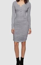 Lanston Women's Gray Long-Sleeve Henley Ruched Bodycon Sheath Dress Size XS