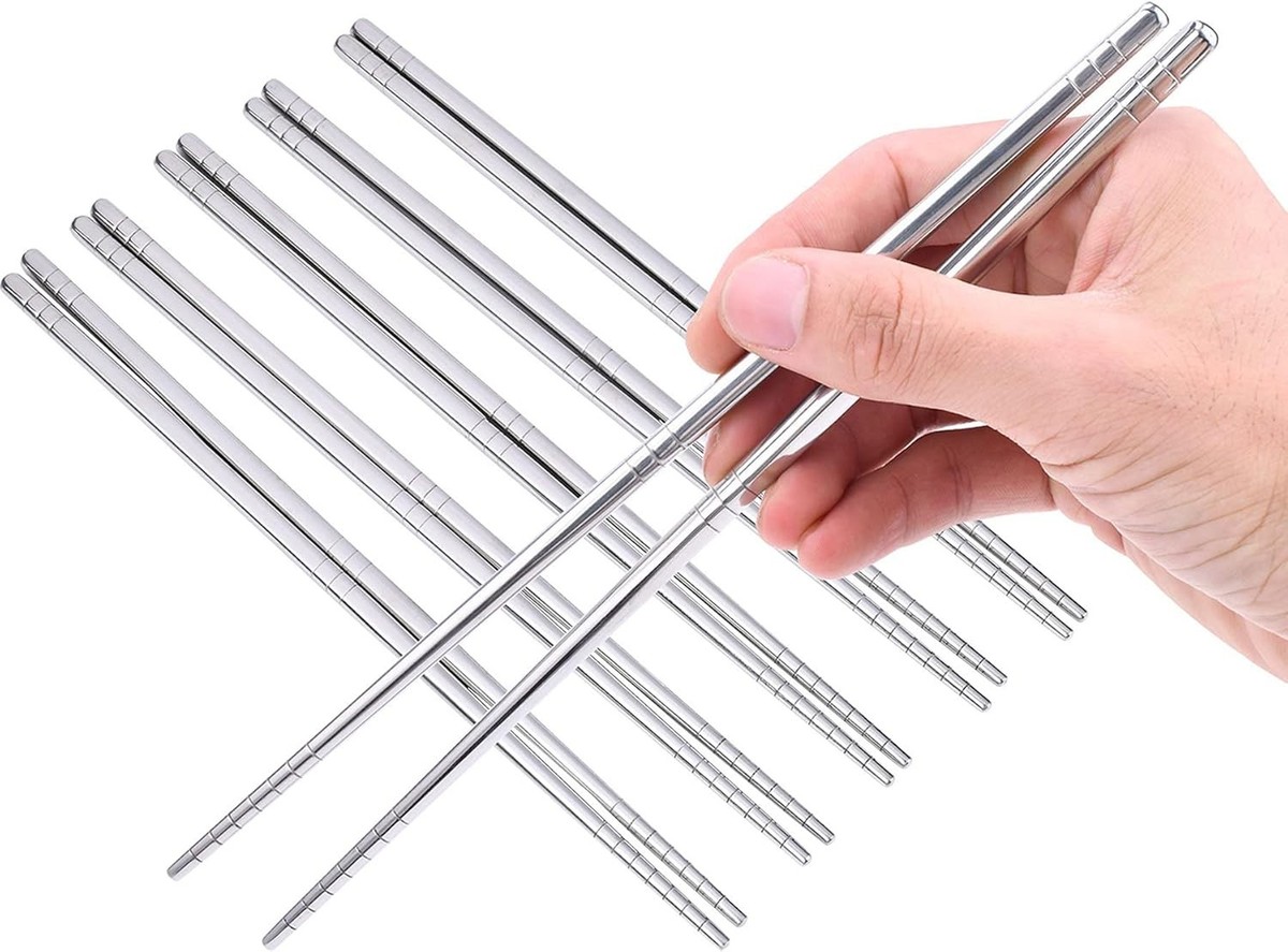 5 Pairs Silver Stainless Steel Chopsticks Reusable Lightweight 5 Pairs Silver Stainless Steel Chopsticks Reusable Lightweight