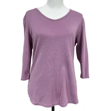 Seg’ments Essentials Top Women’s Purple Shirt Long Sleeve V-Neck Sz M