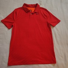 Boys Nike Dri-FIT Standard Fit Polo Shirt Youth L Red Striped Short Sleeve EUC