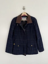 Joules Tweed Field Coat Jacket Size UK 10 Navy Wool Check Country Hacking Blue