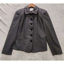 Talbots Vintage Gray Worsted Wool Button Up Blazer Size 8 Business Professional