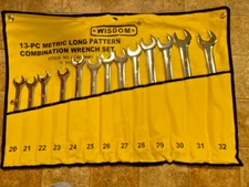 13pc Metric Long Pattern Full Polish Combination Wrench Wisdom No Skips 20-32mm