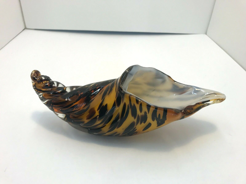 Mid Century Italian Murano Tortoise Shell Patterned Glass Conch Shell Dish - Picture 2 of 11