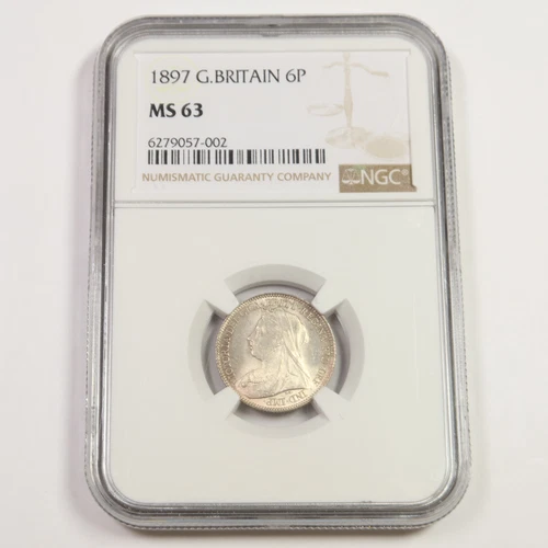 1897 NGC MS63 - GREAT BRITAIN - Six Pence 6P Coin #48300A