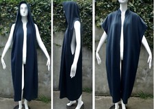Azzedine Alaia Vintage 1980's Navy Blue Hooded Cape Coat Fr38, Us8