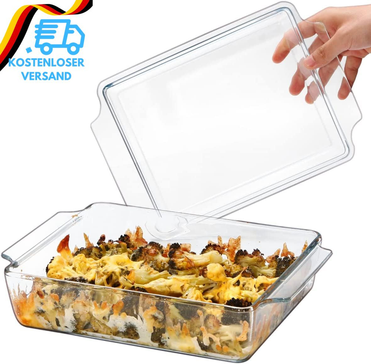 Rechteckige Auflaufform Mit Deckel, 2L Lasagneformen 24X20X6Cm, Glasauflauf Für