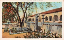 Mission San Fernando CA California Front Gate View Fountain Vtg Postcard A6