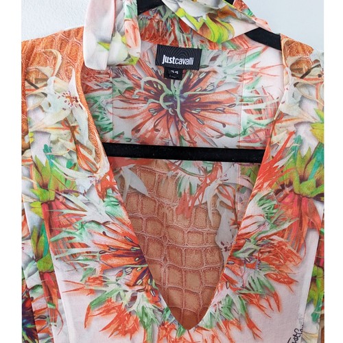Roberto Cavalli Just Cavalli Floral Polyester Tie Neck Blouse Multicolor Size 44 - Picture 7 of 10