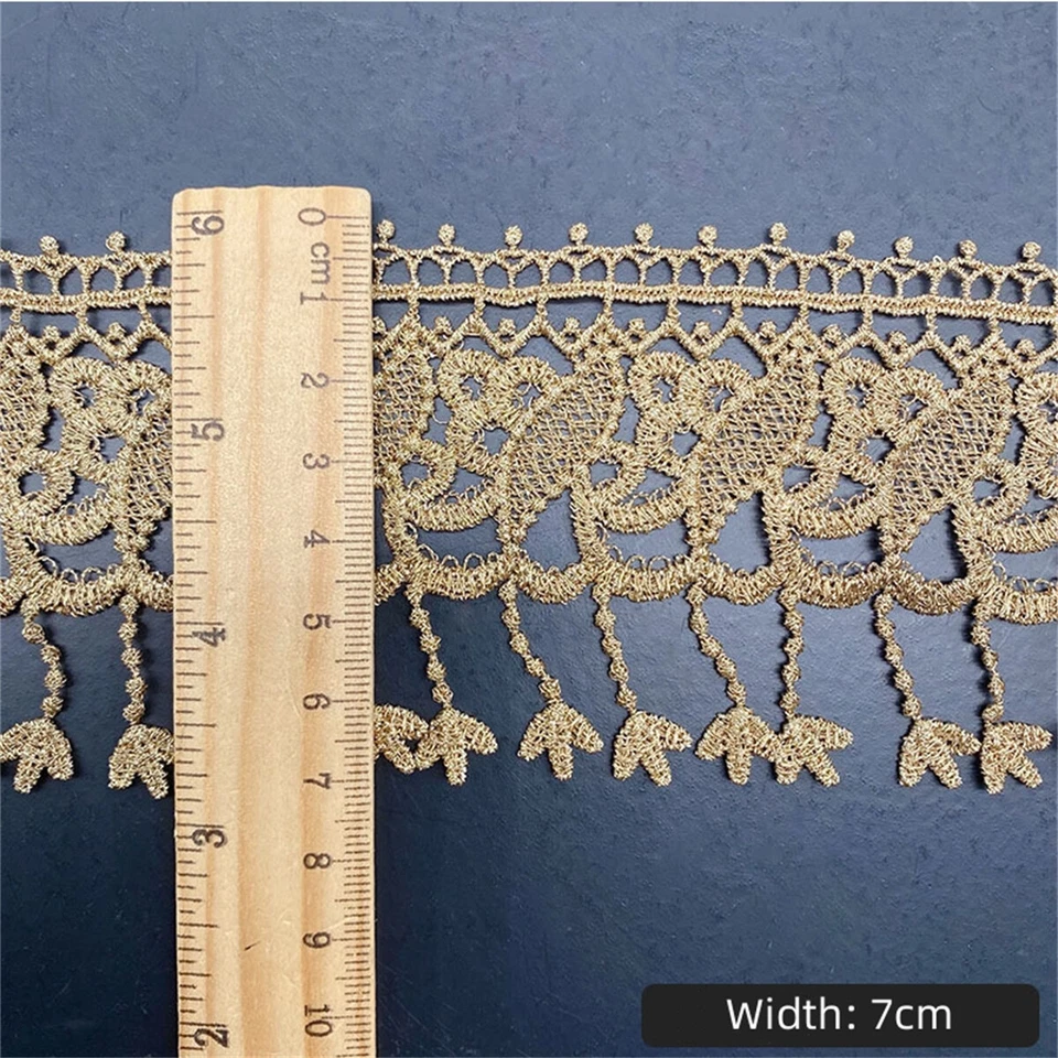 1Yd Gold Thread Tassels Lace Fringe Lace Trim Ribbon DIY Costume Curtains Decor - Image 4 of 4