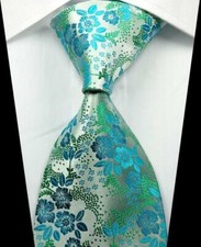 Hot Classic Floral Turquoise Green JACQUARD WOVEN 100 Silk Men's Tie Necktie