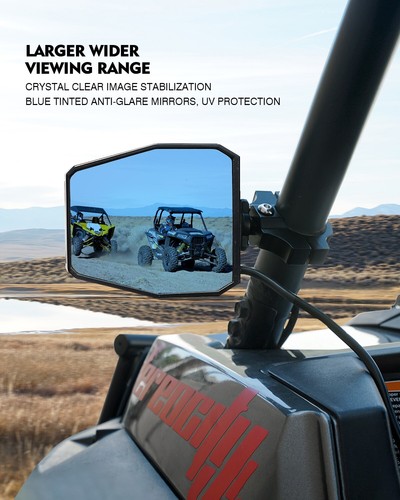 UTV 1.6"-2" Rollbar Rear View Side Mirrors w/ LED Lights For Polaris RZR XP 1000 - Bild 4 von 7