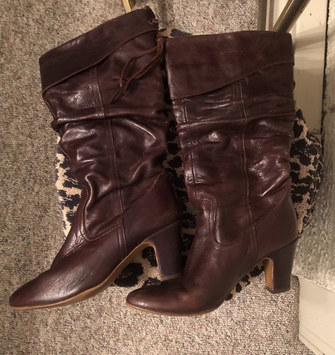 VTG Aldo Brown Distressed Scrunched Slouchy High Heel Calf Boho Tassel CUTE! 36 - Picture 9 of 12