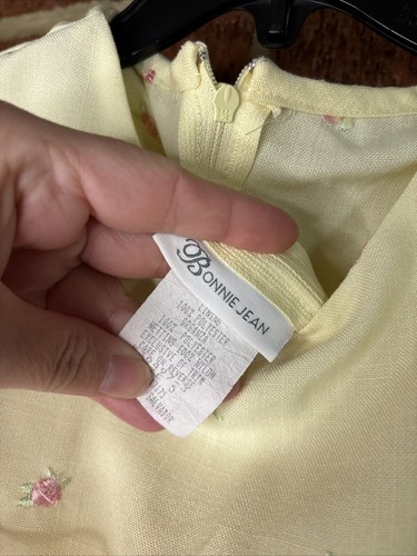 Vintage Bonnie Jean Girls Dress Yellow Rosette Linen Look 5 - Picture 7 of 9