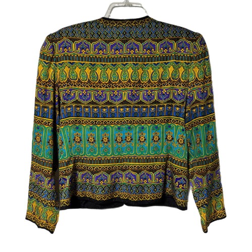 Giacca Blazer Vintage Adrianna Papell 100% Seta Colorata Barocco Boxy Cropped 12 - Foto 5 di 10