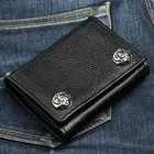 Genuine Cowhide Leather Medium Size Biker Wallet Trifold Men's Chain Silver Snap