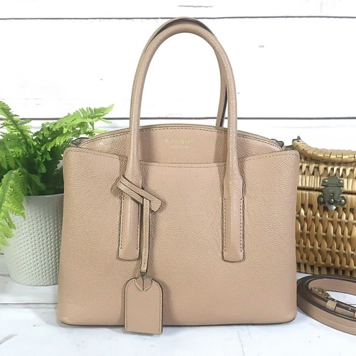 KATE SPADE Crossbody Grab Bag Med Margaux Structured Satchel Tan Leather VGC - Picture 8 of 13