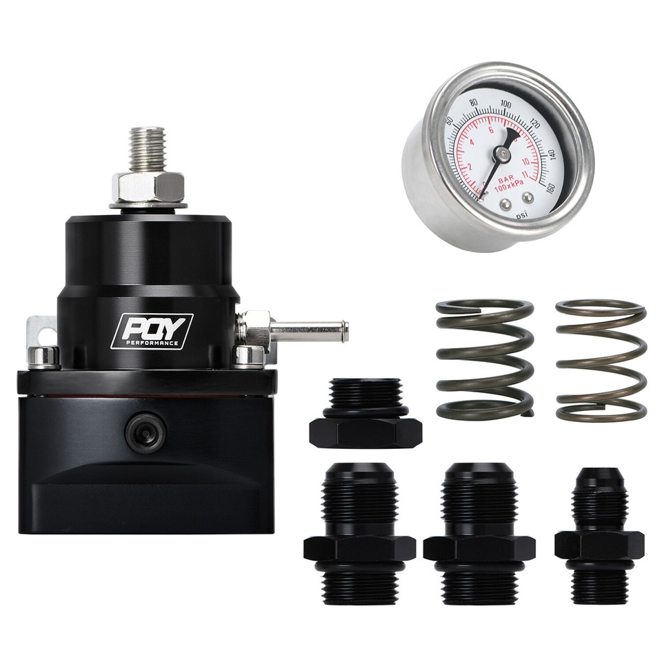 Black Adjustable EFI Fuel Pressure Regulator Bypass Gauge 6AN 8AN ...